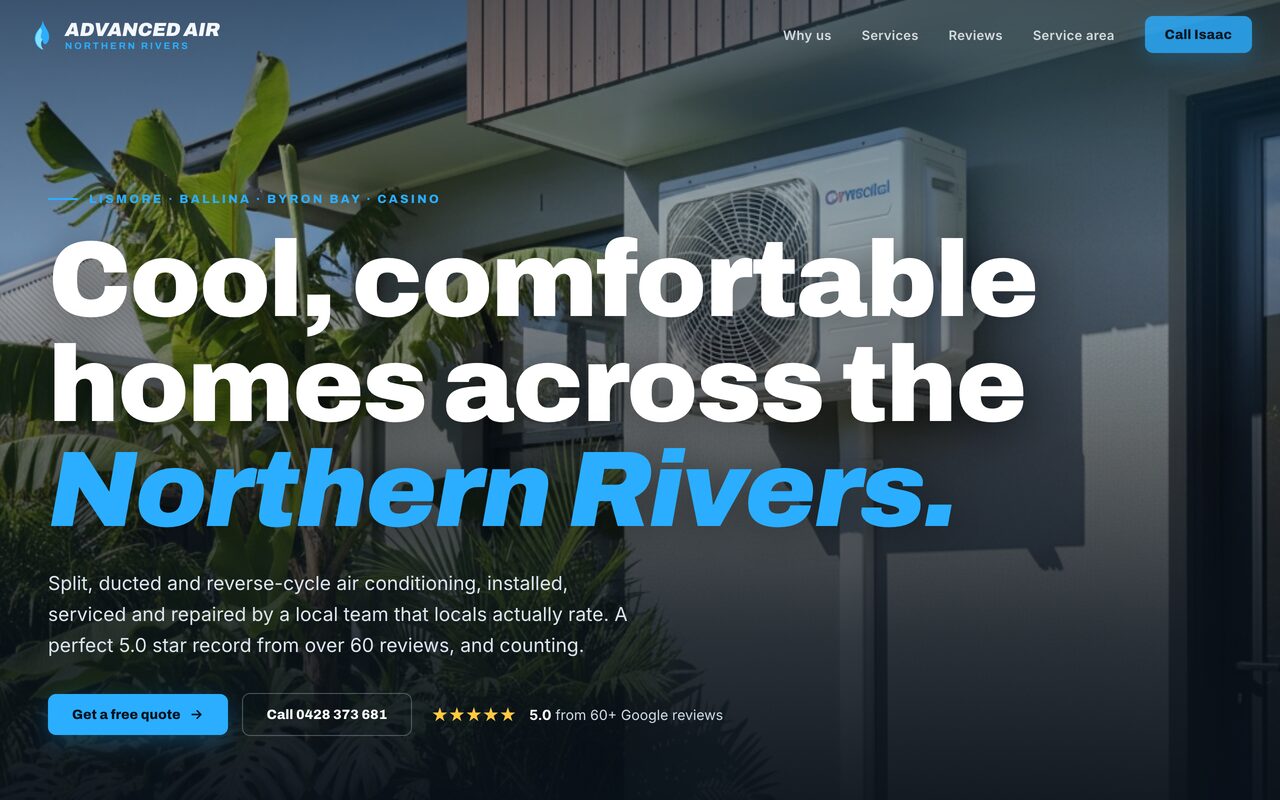 Advanced Air Conditioning website, desktop