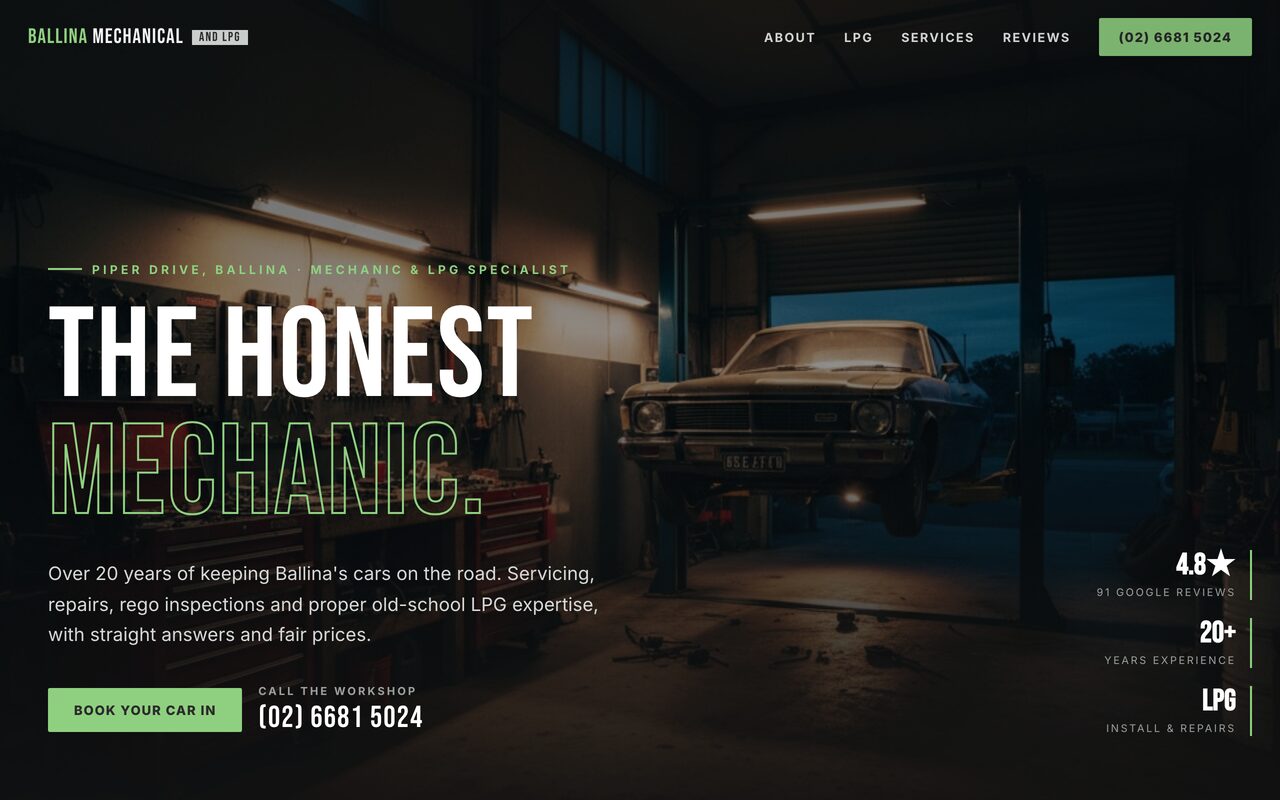 Ballina Mechanical and LPG website, desktop