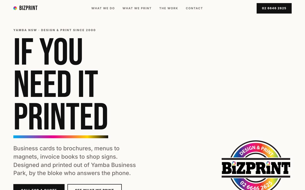 Bizprint website, desktop