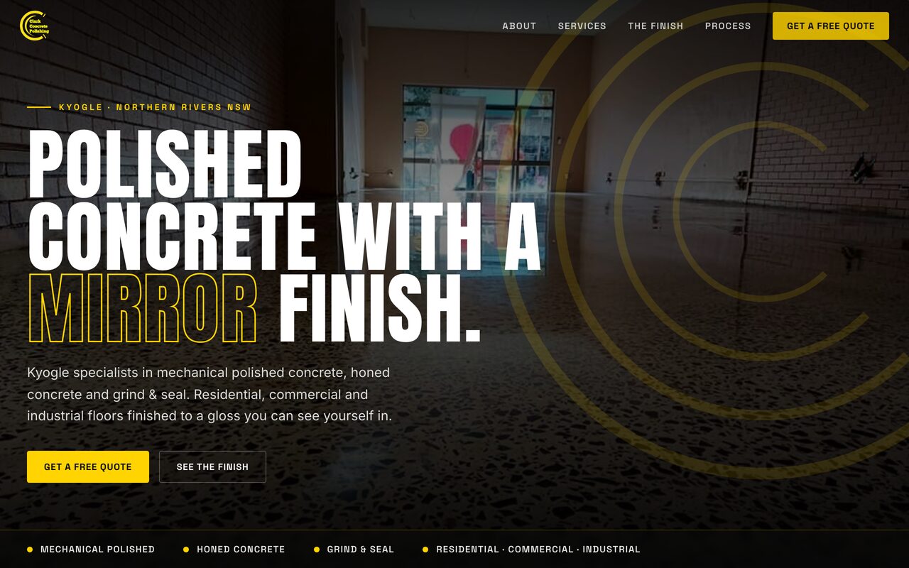 Clark Concrete Polishing website, desktop