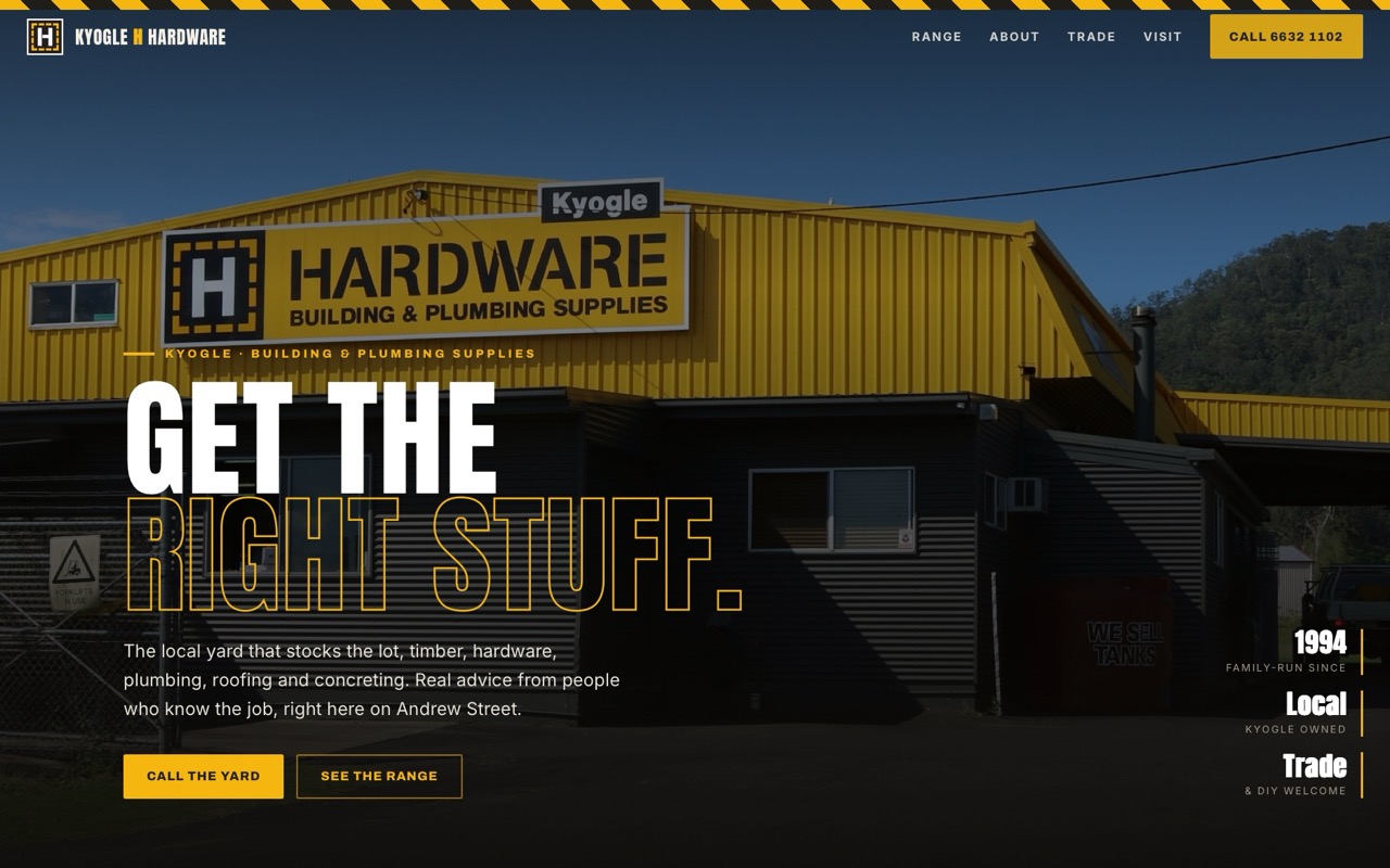 Kyogle H Hardware website, desktop