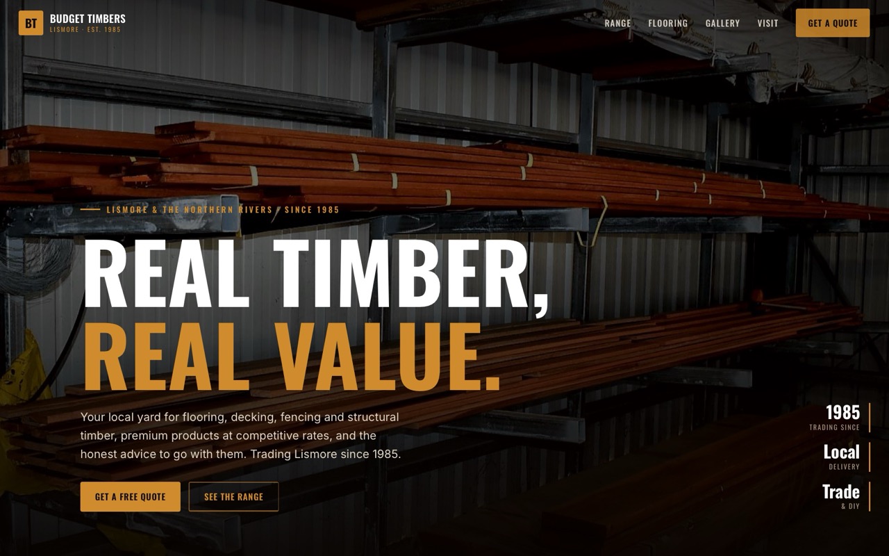 Budget Timbers website, desktop