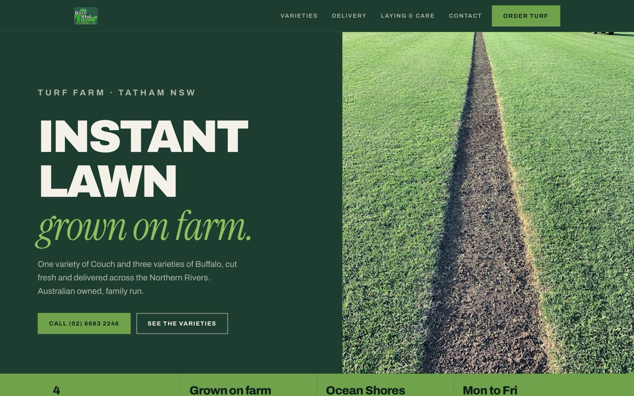 River Oak Turf website, desktop