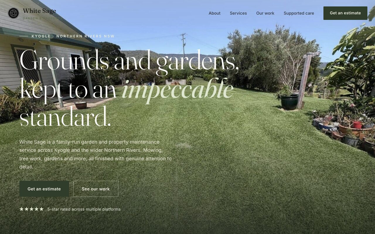White Sage Garden and Property website, desktop