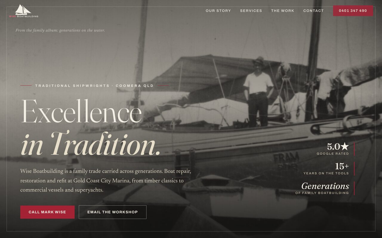 Wise Boatbuilding website, desktop