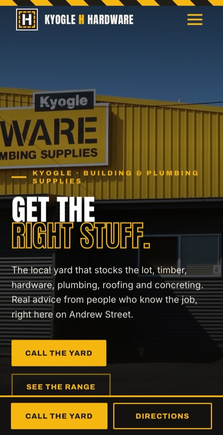 Kyogle H Hardware website on a phone