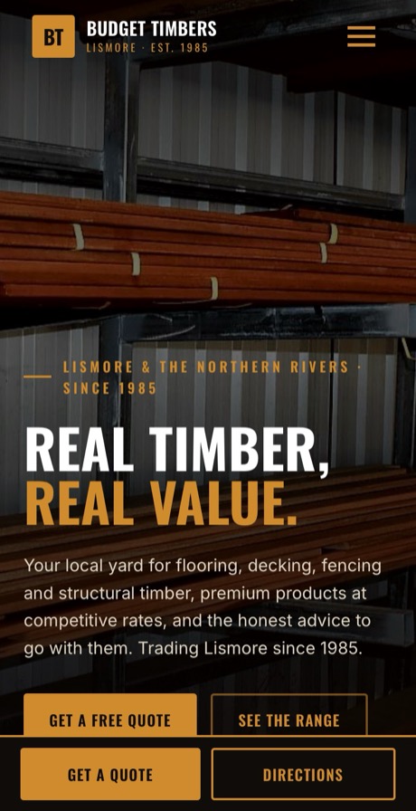 Budget Timbers website on a phone