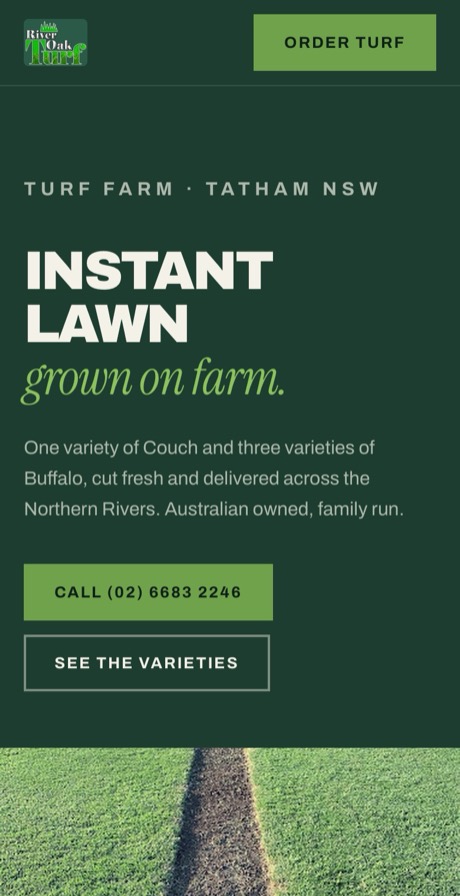 River Oak Turf website on a phone