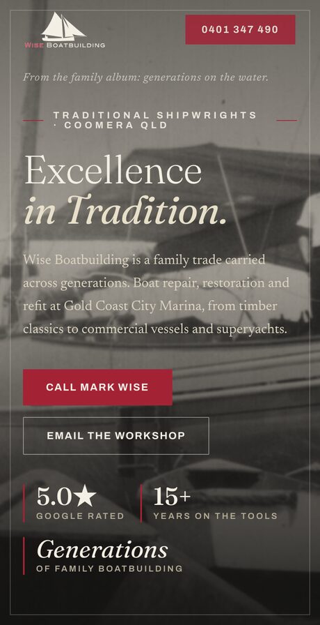 Wise Boatbuilding website on a phone